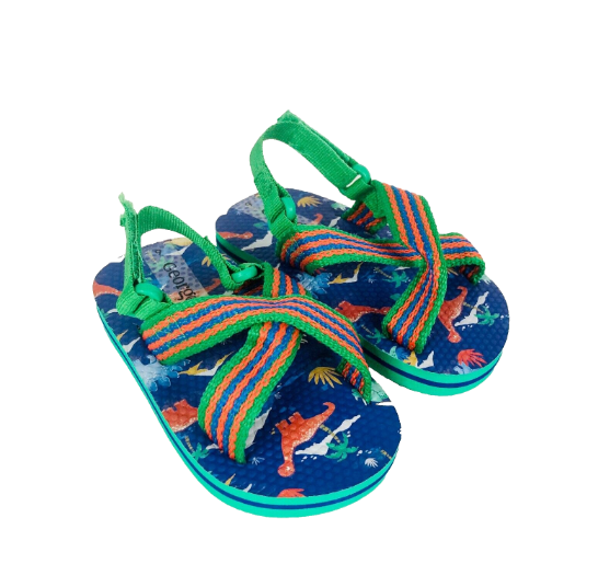 George ASDA Boys Dinosaur Flip Flops Sandals Green/Blue Straps Size 6 (23) NEW