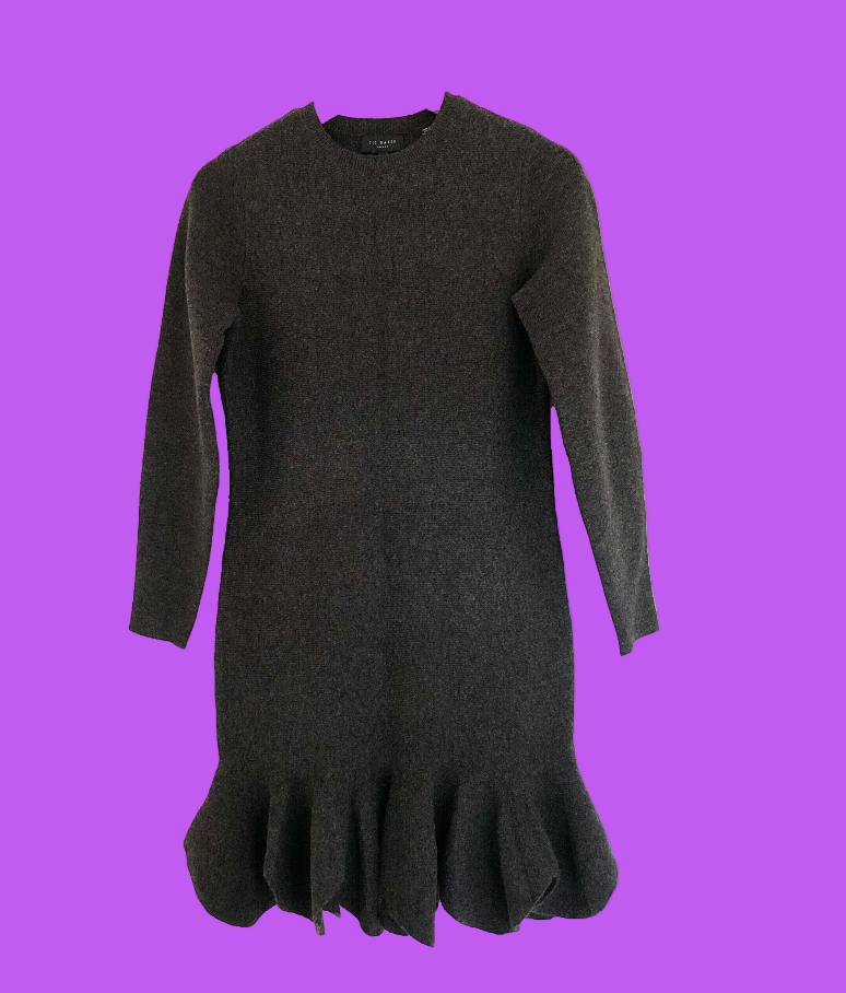 Ted Baker Jesseha Grey Mini Fit And Flare Knit Jumper Dress Size 0 (UK 6-8) NEW