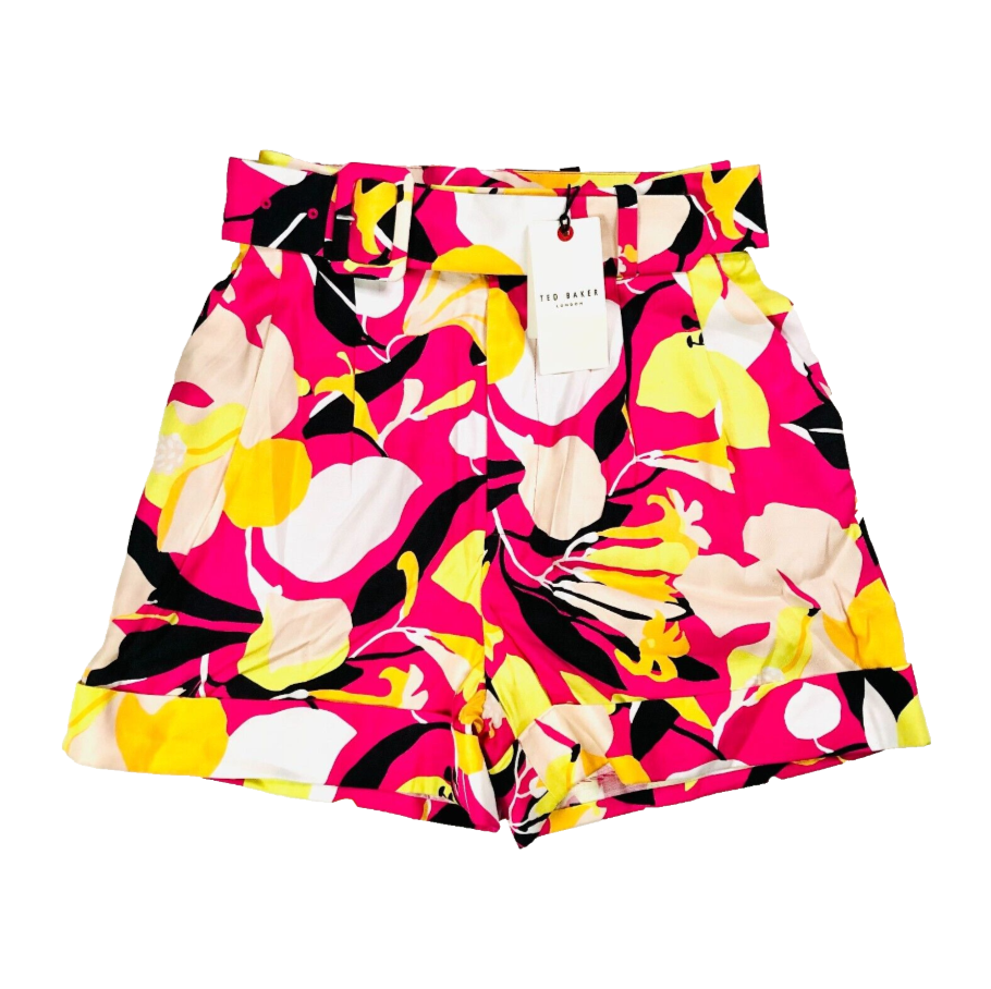 Ted Baker Thiana Belted Floral Print Shorts Pink & Yellow Size 0 (UK 6-8) NEW