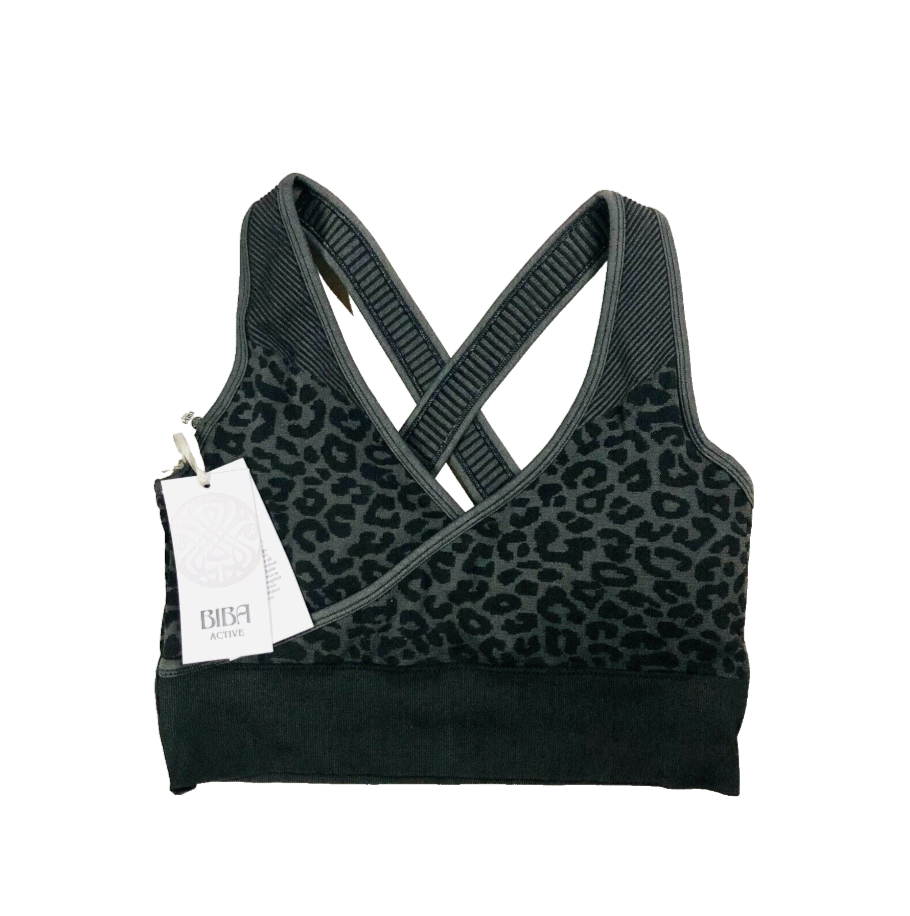 Biba Active Seamless Sports Bra Gym Top Black Leopard RRP £27.99 Size 14 NEW