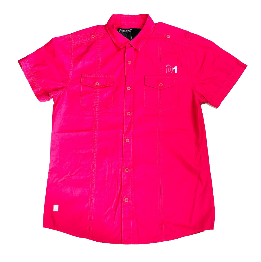 Urban Spirit Y2K Short Sleeve Hot Fuchsia Pink Mens Casual Shirt Size Medium