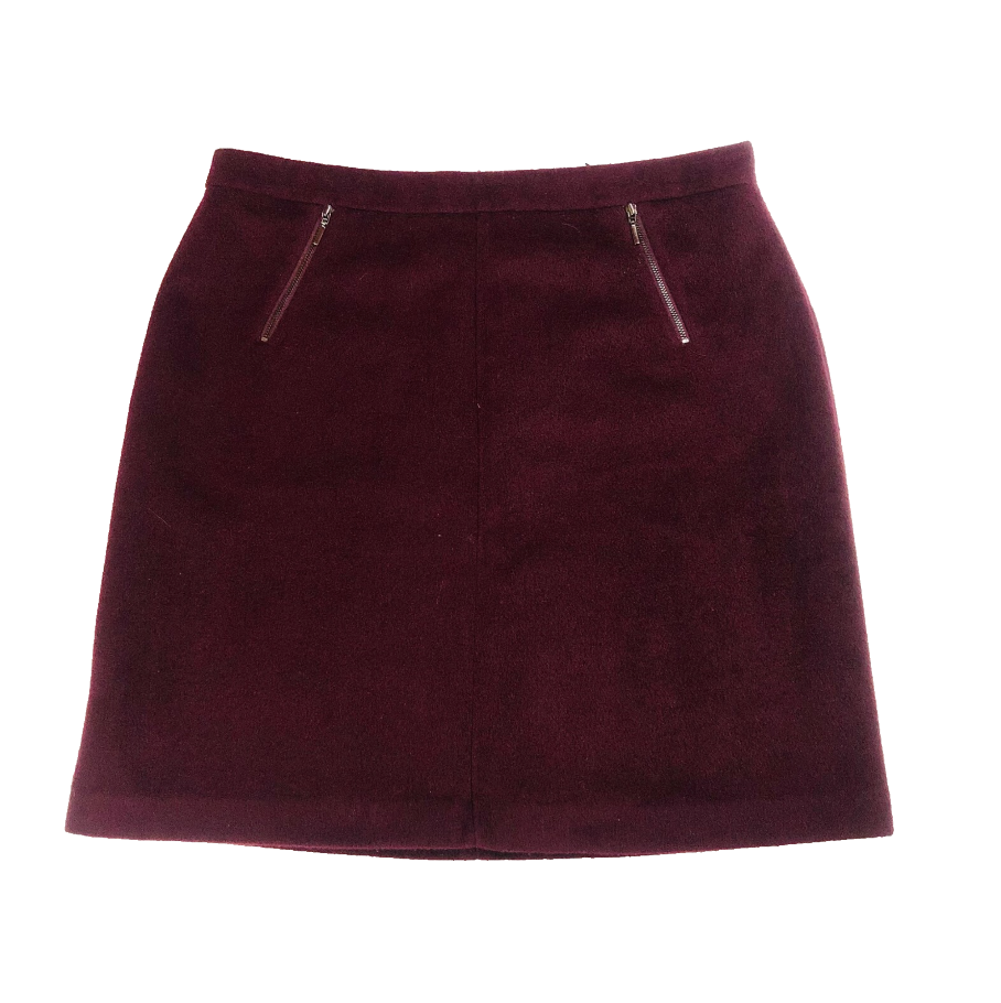 M&S Collection Burgundy Wool Blend Textured A-Line Short Skirt Size 16 NEW