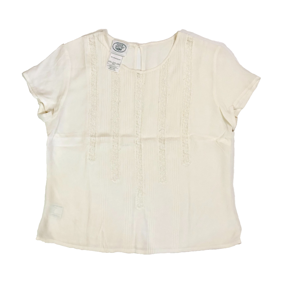 Laura Ashley 100% Silk Cream Vintage Blouse With Lace Detail Size Small