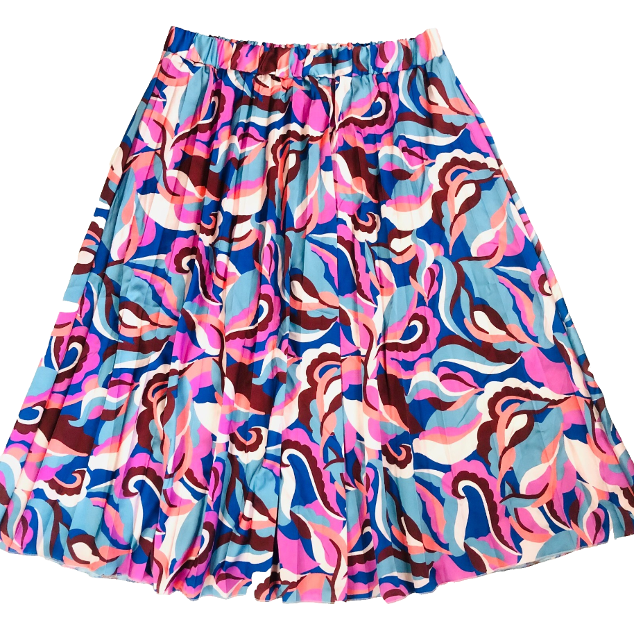 TU Pink & Blue Abstract Pattern Light Weight Pleated Knee Length Skirt Size 16