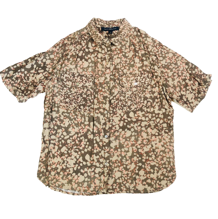 French Connection Brown Earthtone Lightweight Short Sleeve Blouse Shirt Size XS
