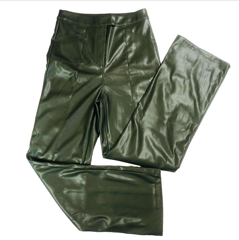 Urban Bliss Dark Khaki Green Faux Leather PU Wide Leg Trousers Size 10 NEW