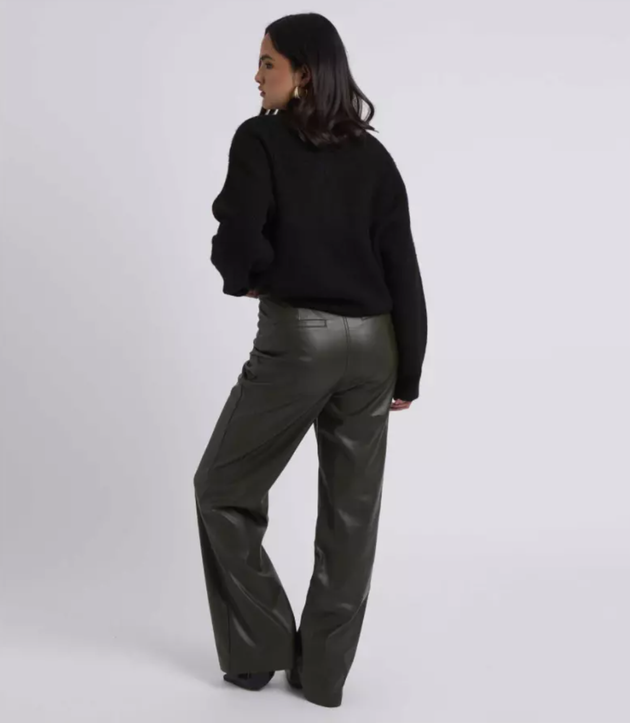 Urban Bliss Dark Khaki Green Faux Leather PU Wide Leg Trousers Size 10 NEW