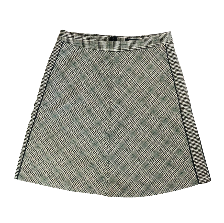 More & More Designer Grey Black & White Check Plaid A-Line Skirt Size 36 (UK 8/10)
