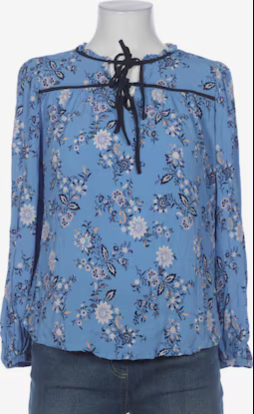 Per Una (M&S) Blue Floral Tie Neck Boho Blouson Sleeve Blouse Size 10