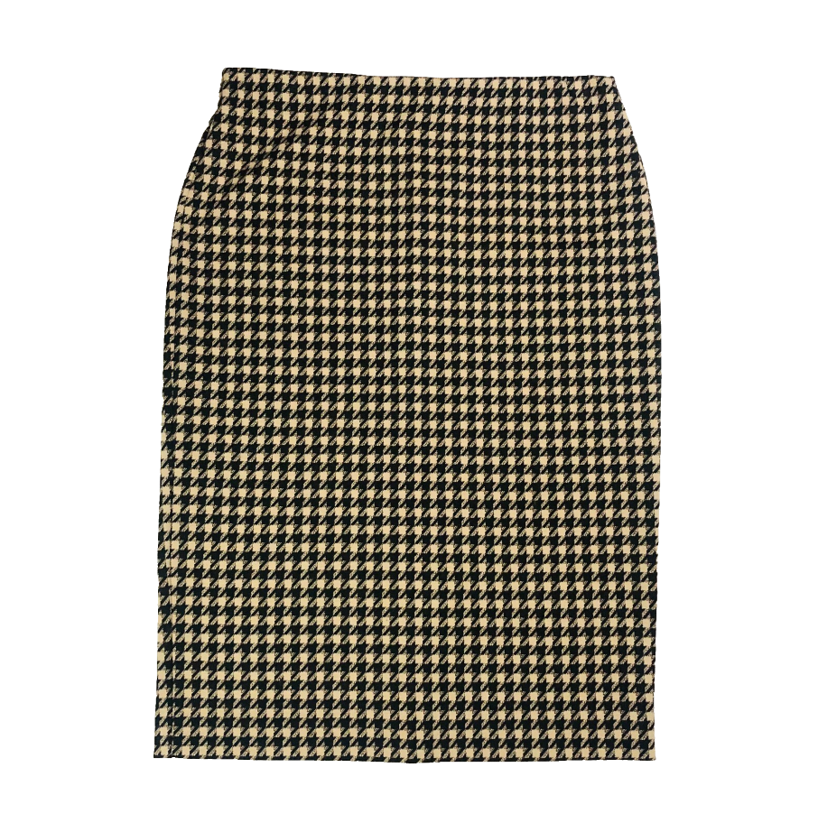 Marks & Spencer Camel & Black Houndstooth Midi Stretch Pencil Skirt Size 12 Long