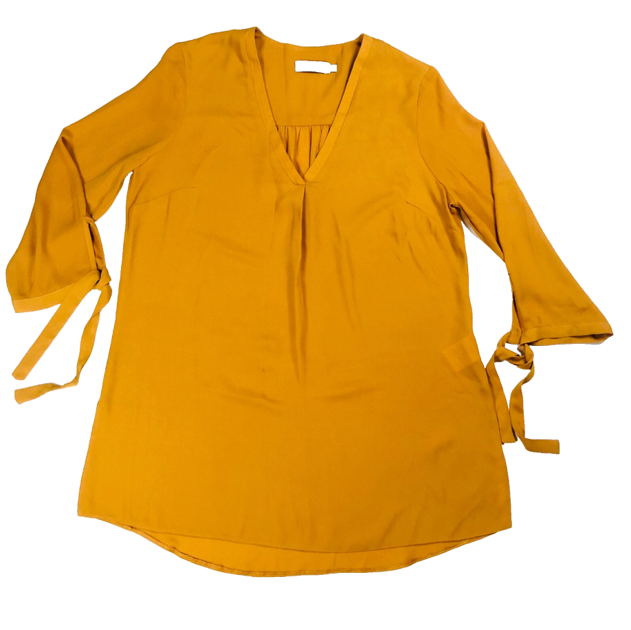 Paraphrase Mustard Yellow Loose Fit 3/4 Tie Sleeve V-Neck Blouse Top Size 10
