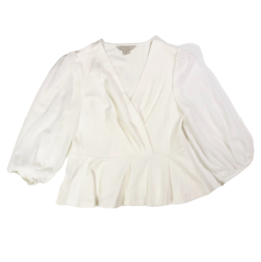 Coast Ivory White Peplum Blouse Top With Sheer Chiffon Balloon Sleeve Size 12