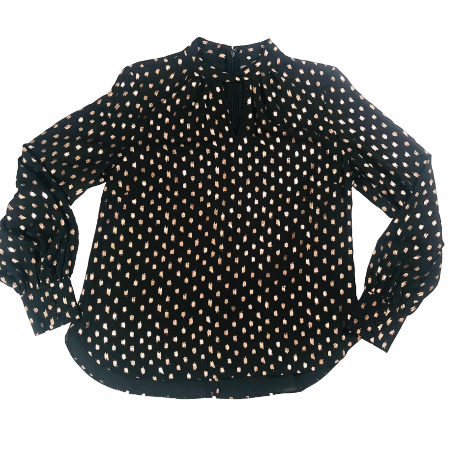 Principles Black & Gold Foil Floaty Chiffon Long Sleeve Blouse Size 12