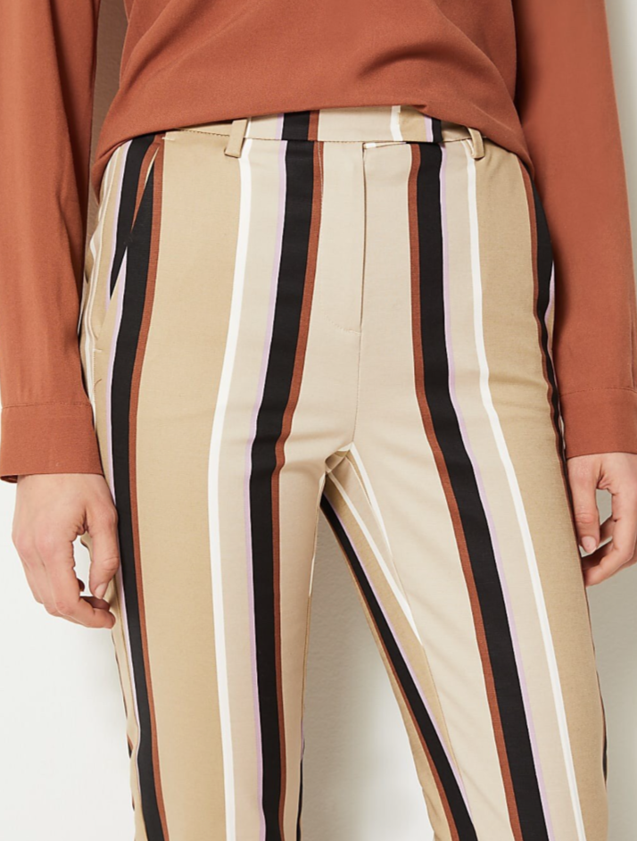 Marks and Spencer Mia Slim Beige Striped 7/8th Cropped Trousers Size 16 Short