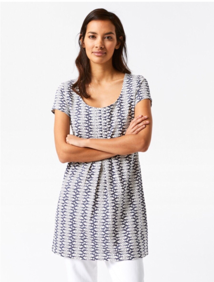 White Stuff Navy Blue & White Fish Print Pippi Summer Mini Dress Tunic Size 14