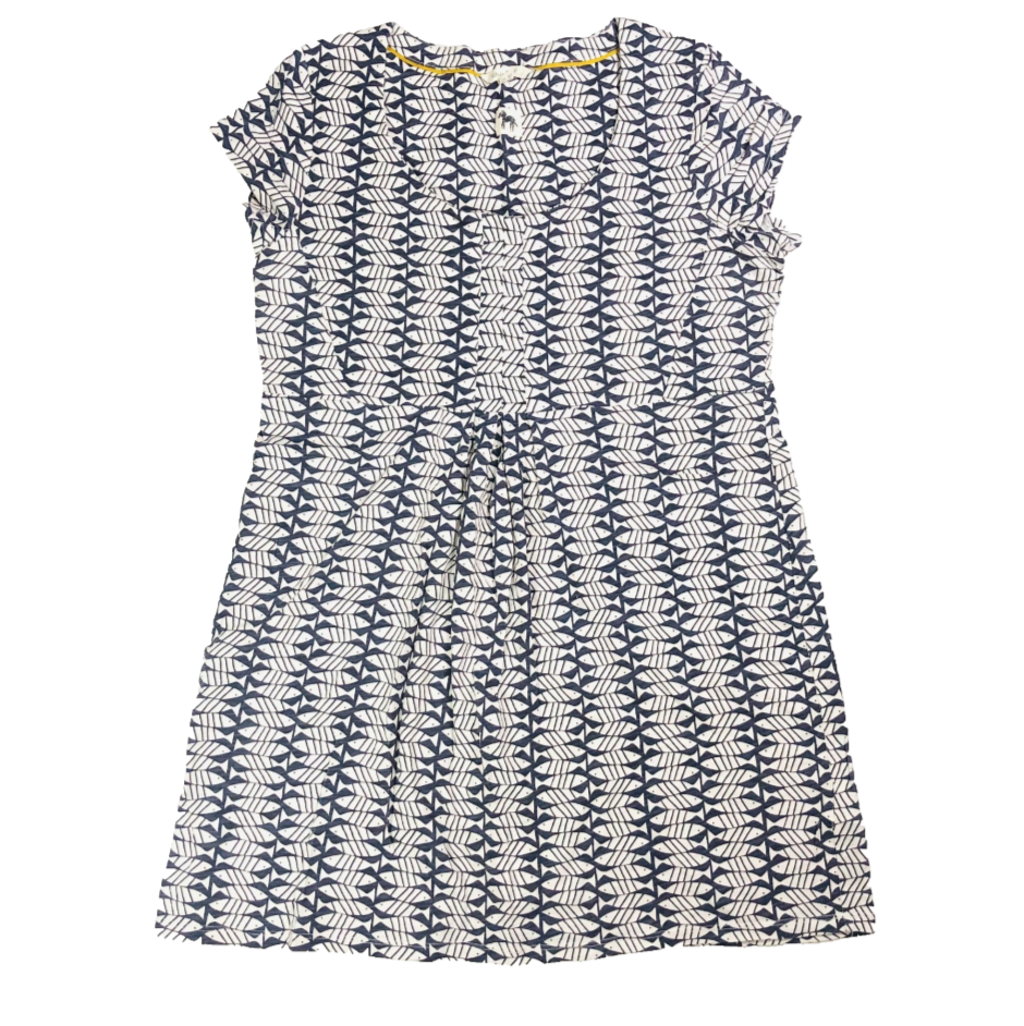 White Stuff Navy Blue & White Fish Print Pippi Summer Mini Dress Tunic Size 14