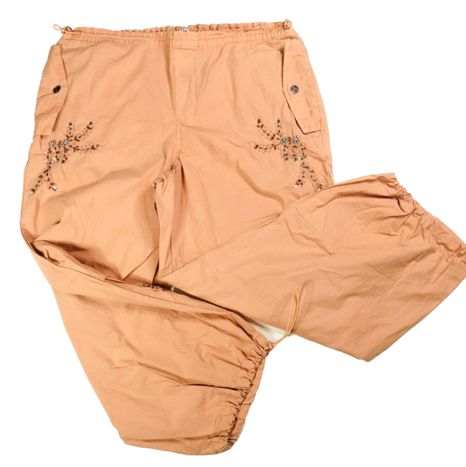 In Other Words (River Island) Pale Orange Floral Beaded Baggy Cargo Utility Parachute Pants Size 10