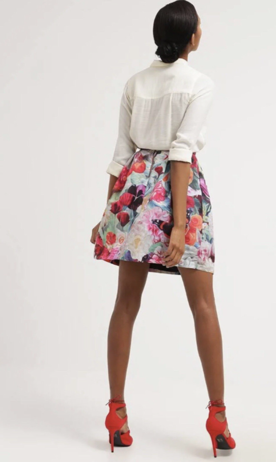 Ted Baker Kaideen Multi Coloured Floral Summer A-Line Mini Skirt Size 0 (6/8)