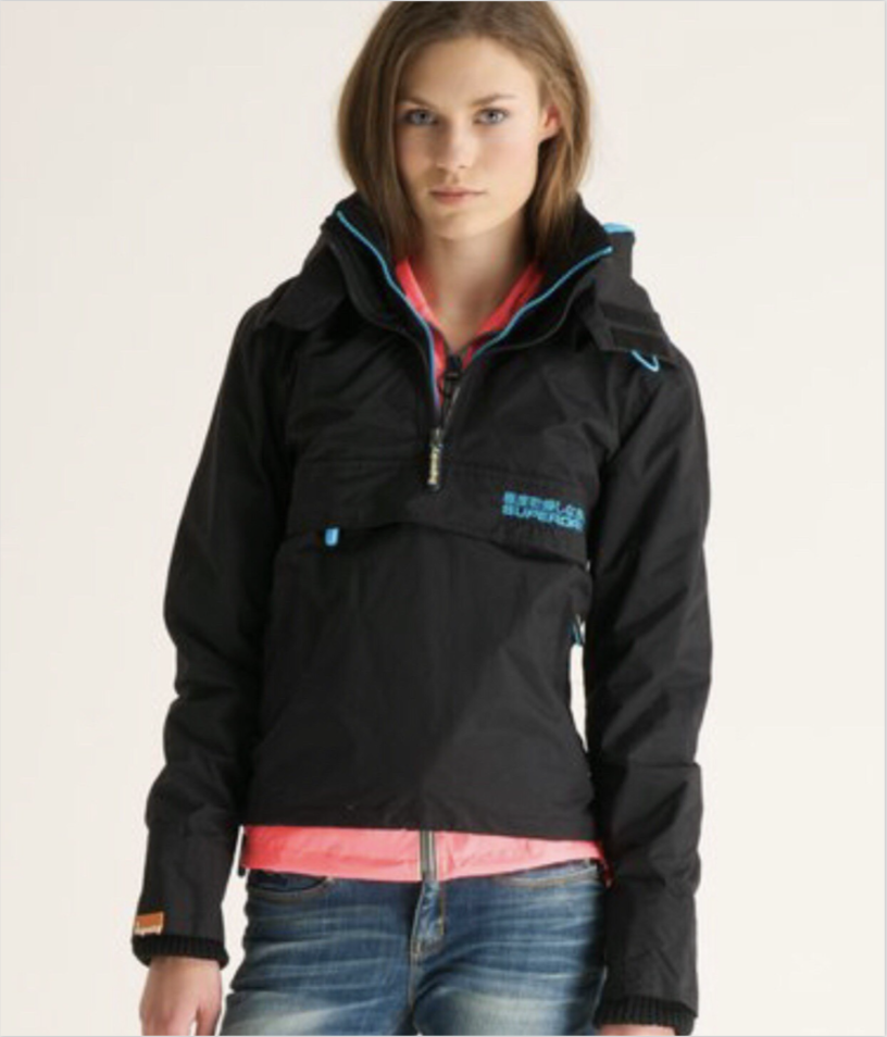 Superdry women's Black Pop Zip Wind Cagoule Jacket Size Small (UK 8)