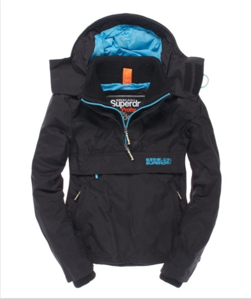 Superdry women's Black Pop Zip Wind Cagoule Jacket Size Small (UK 8)