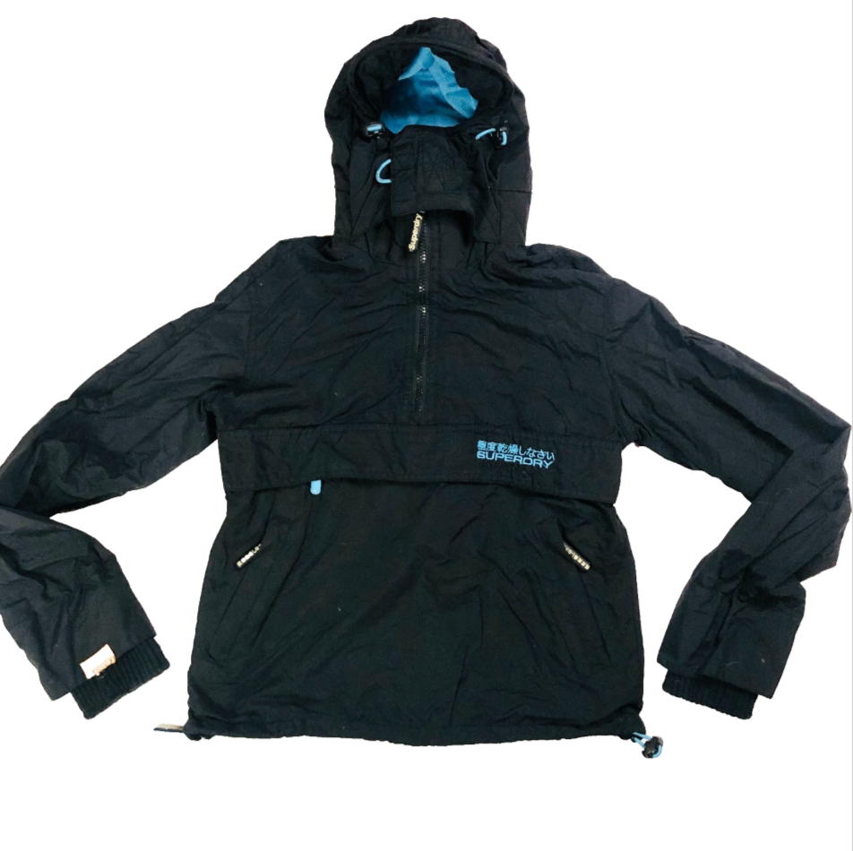 Superdry women's Black Pop Zip Wind Cagoule Jacket Size Small (UK 8)