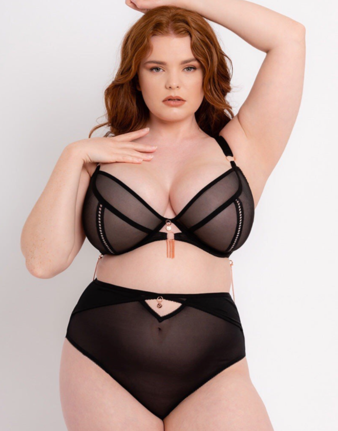 Scantilly By Curvy Kate Black Gold Unchained Plunge Underwired Bra Size 32G NEW