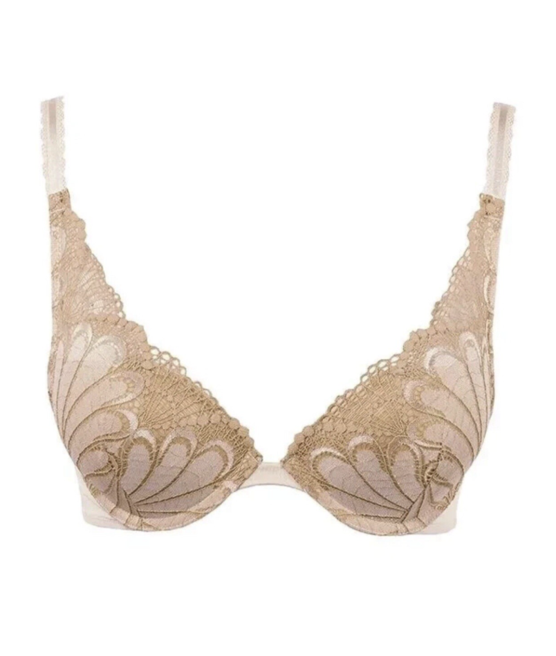 Wonderbra Refined Glamour Ivory Cloud (Beige) Padded Triangle Push-Up Plunge Bra 34FF NEW