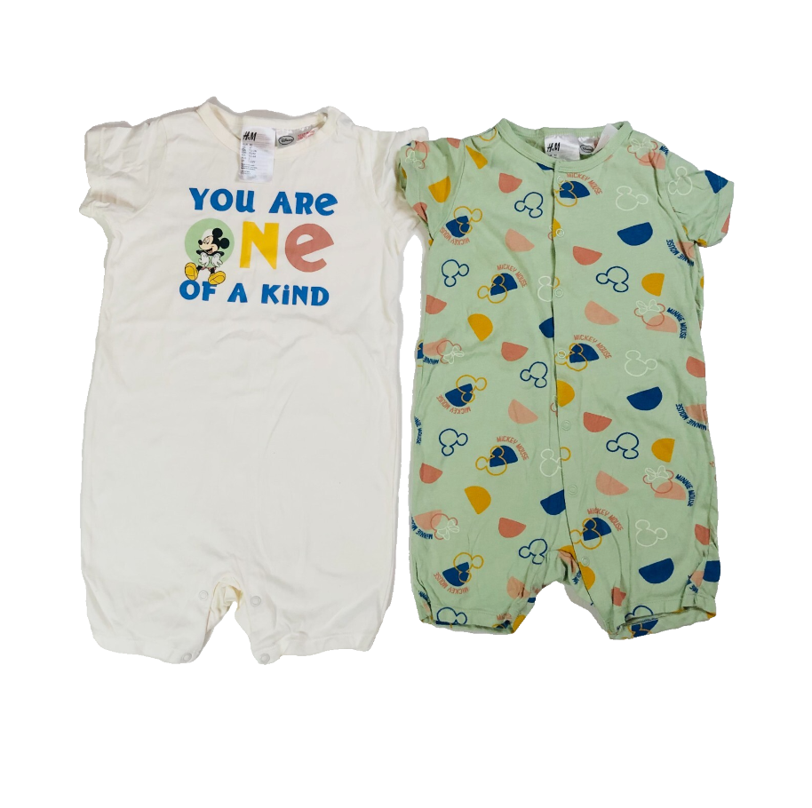 H&M Unisex Disney Mickey Mouse Set of 2 Short Sleeve Romper Age 1.5 - 2 Years
