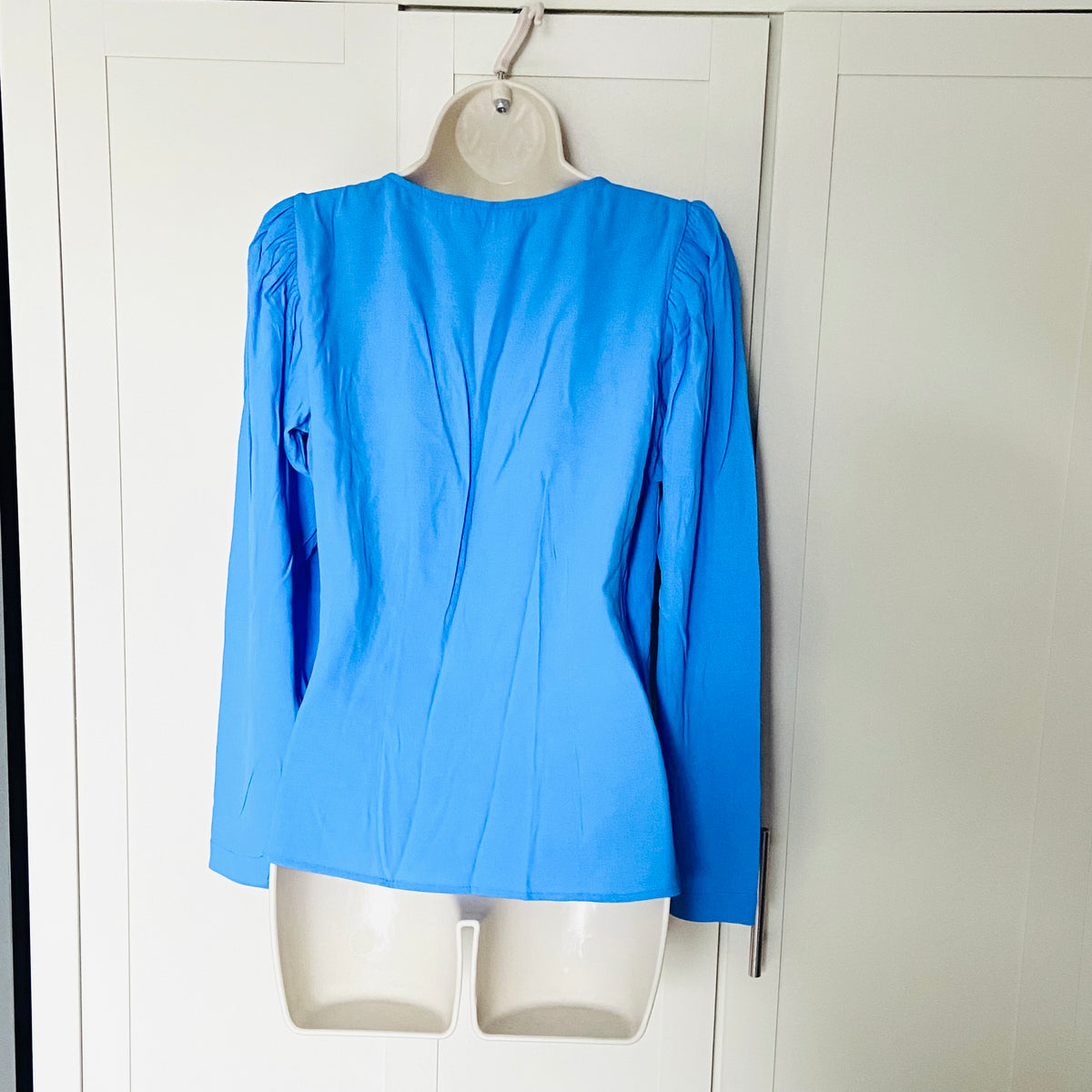 Mango | Light Blue | Lightweight Crossover Button Blouse | Long Sleeve | Relaxed Fit | Size Small | NEW