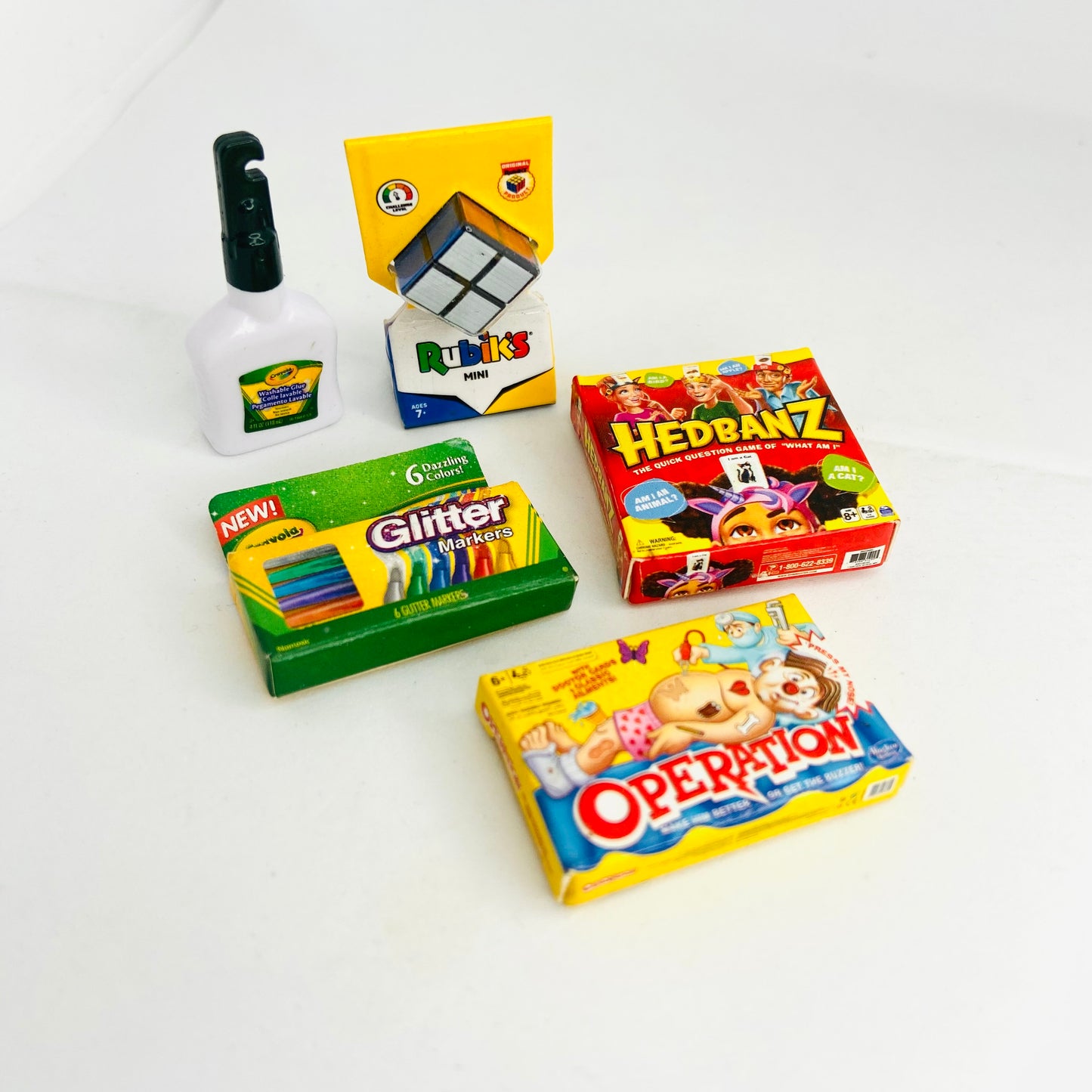 ZURU Mini Brands Toys x5 Bundle Series 1 & 2 Games & Crafts (Crayola, Rubix, Operation & Hedbanz)