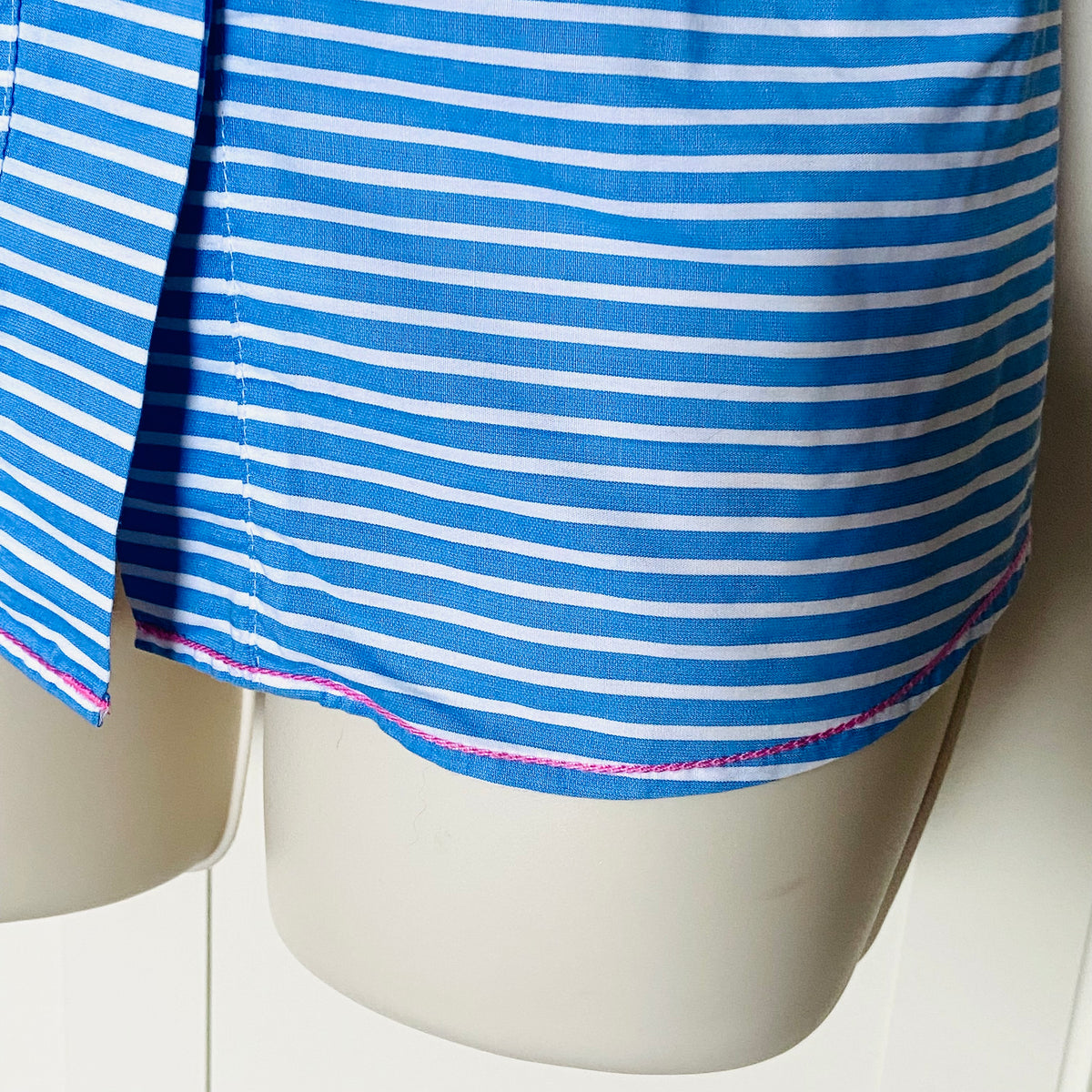 Antoni & Alison | Blue & White | Striped | Sleeveless Ruffle Shirt | Old Money | Nautical | Y2K | Size Small (UK 10)