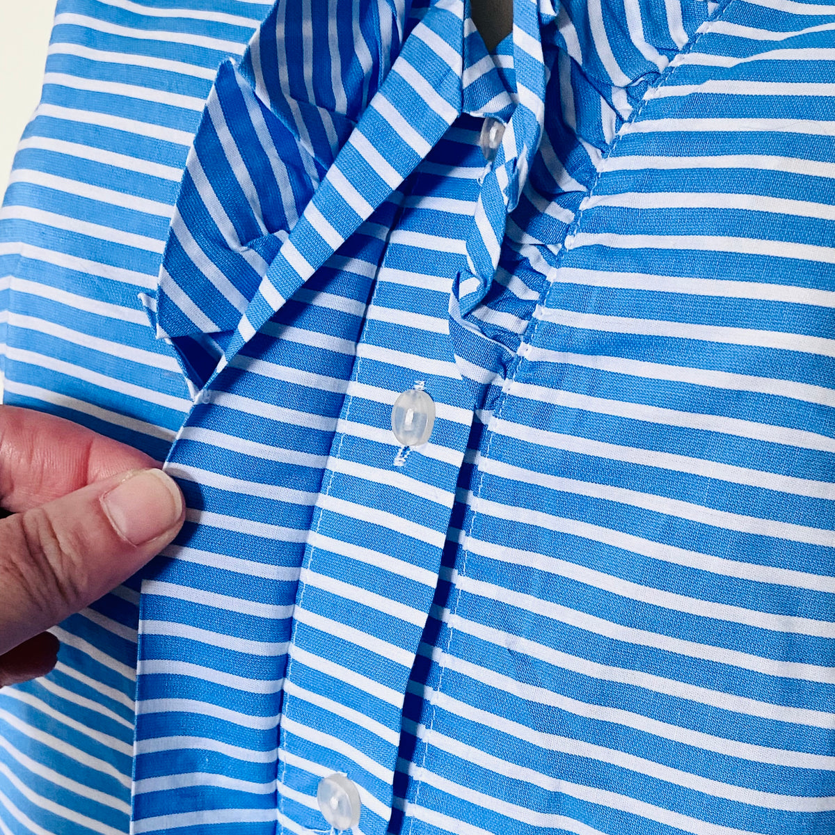 Antoni & Alison | Blue & White | Striped | Sleeveless Ruffle Shirt | Old Money | Nautical | Y2K | Size Small (UK 10)
