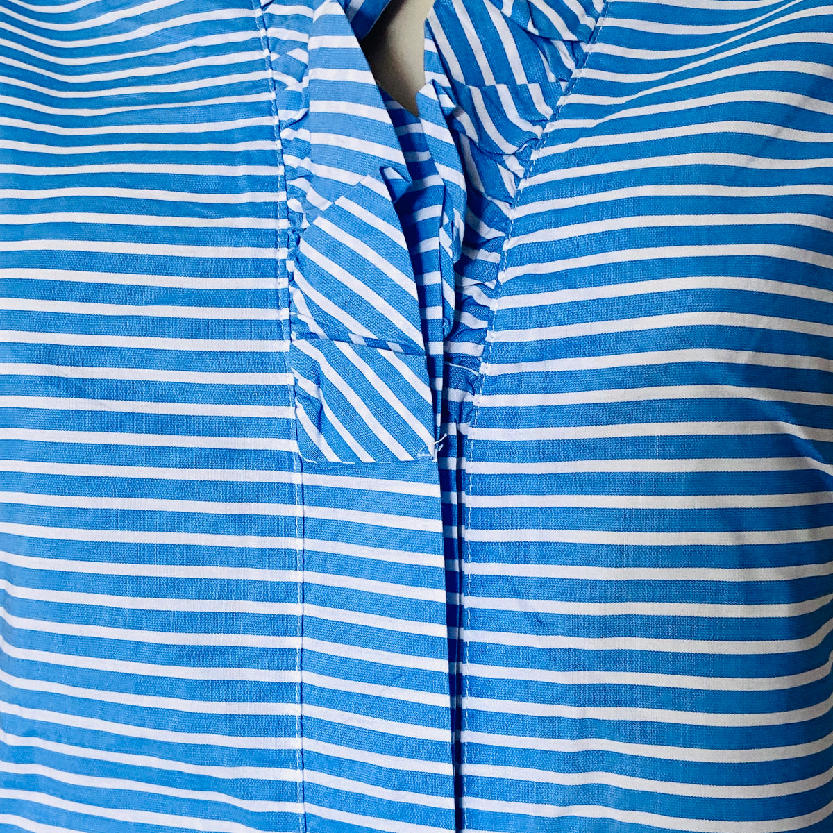 Antoni & Alison | Blue & White | Striped | Sleeveless Ruffle Shirt | Old Money | Nautical | Y2K | Size Small (UK 10)