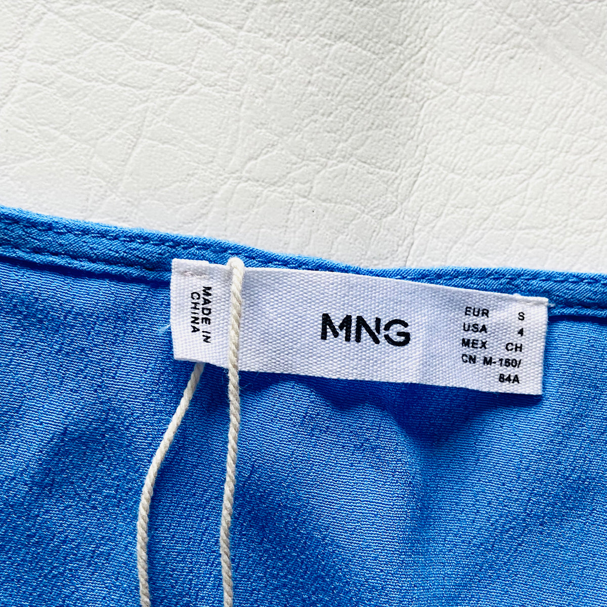 Mango | Light Blue | Lightweight Crossover Button Blouse | Long Sleeve | Relaxed Fit | Size Small | NEW