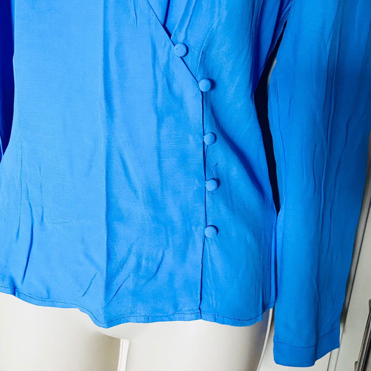 Mango | Light Blue | Lightweight Crossover Button Blouse | Long Sleeve | Relaxed Fit | Size Small | NEW