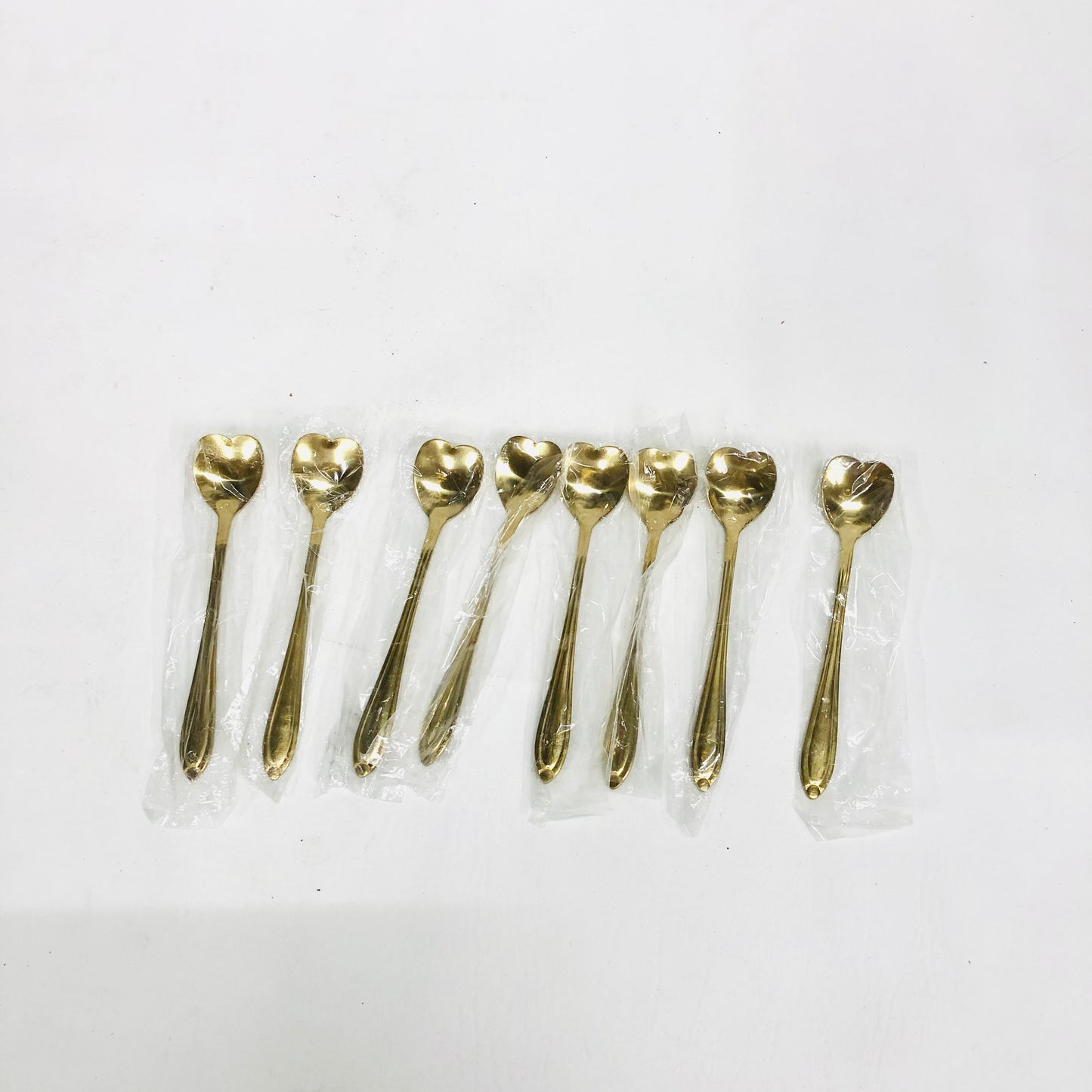 8x Brass Gold Heart Shaped 5” Teaspoon Romantic Wedding Decor NEW