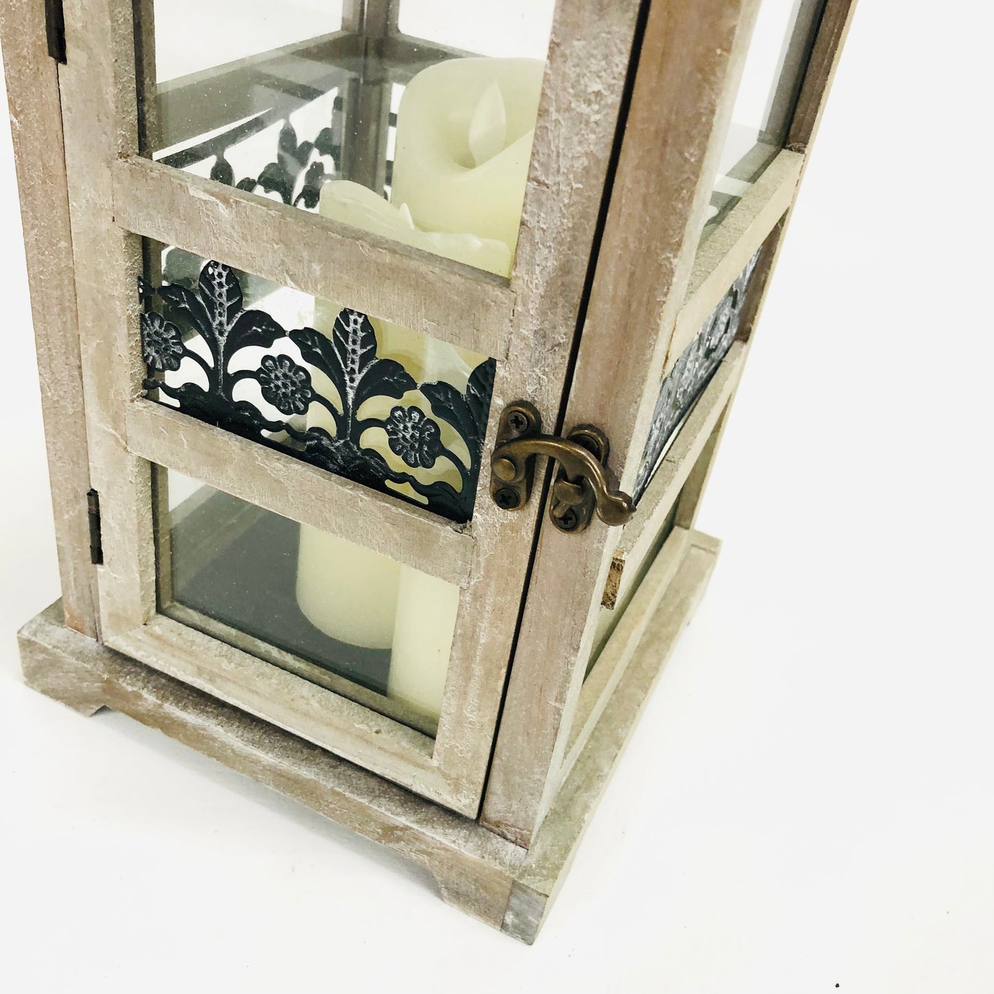 Shabby Chic Rustic 15.5" Wooden & Tin Lantern Flickering w/ 4x LED Candles Home Wedding Decor