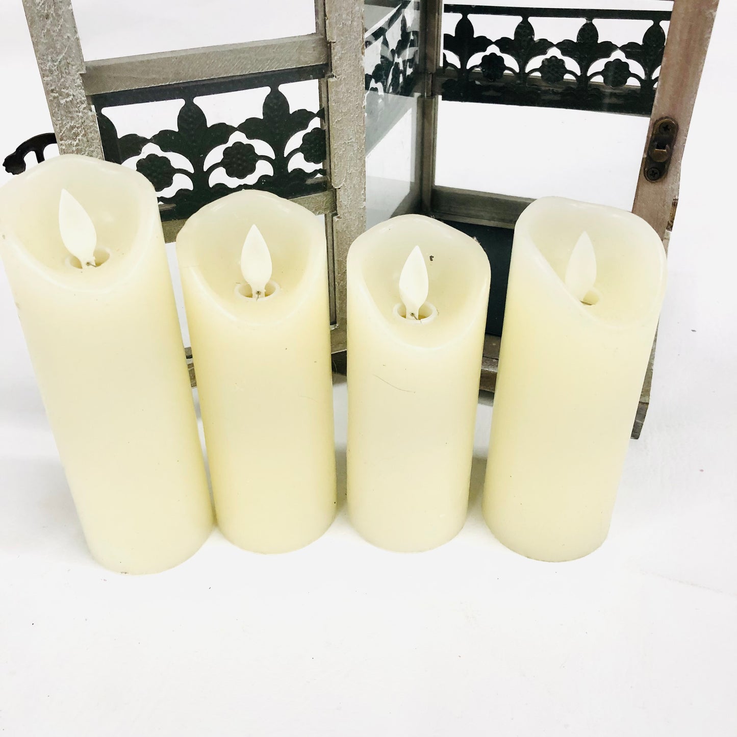 Shabby Chic Rustic 15.5" Wooden & Tin Lantern Flickering w/ 4x LED Candles Home Wedding Decor