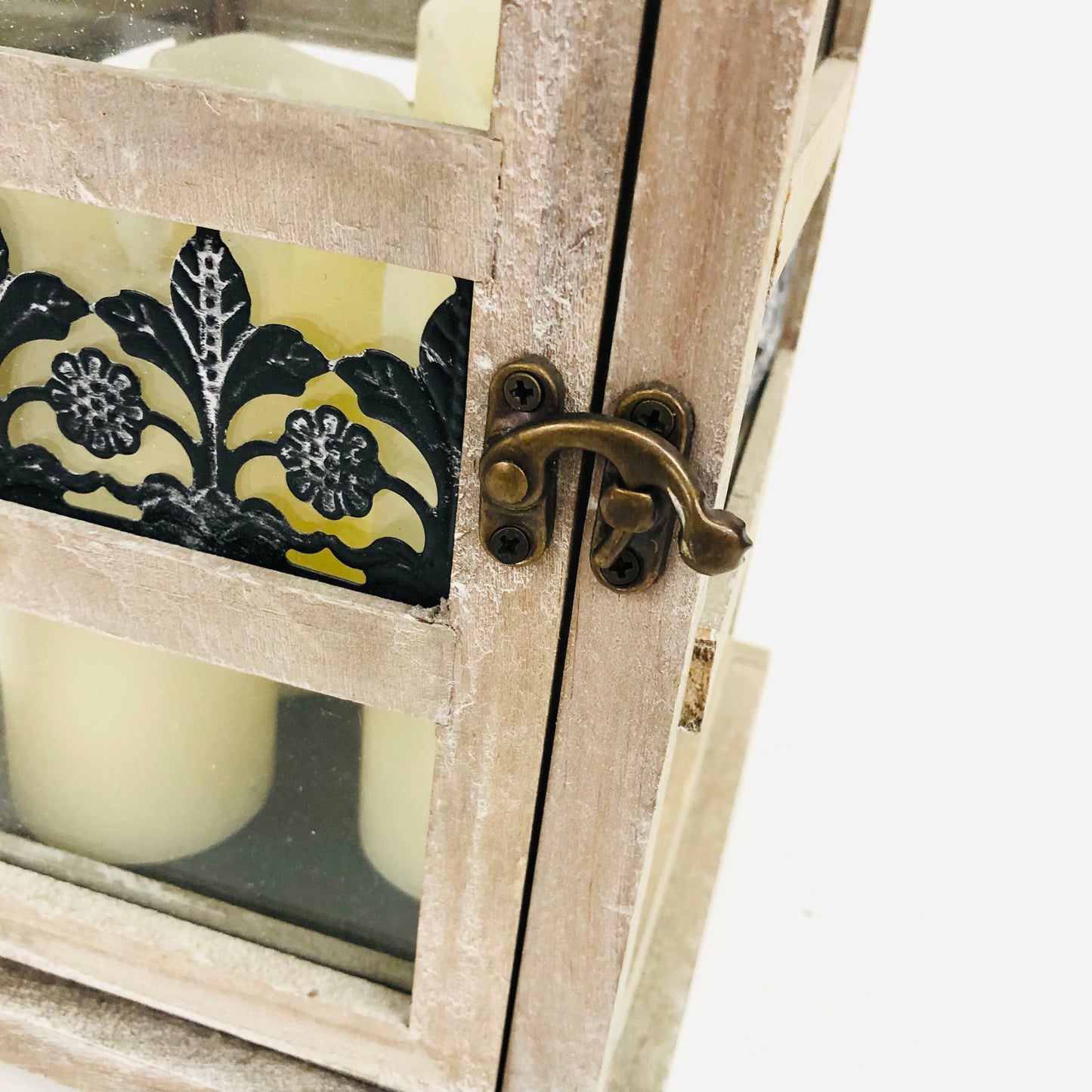 Shabby Chic Rustic 15.5" Wooden & Tin Lantern Flickering w/ 4x LED Candles Home Wedding Decor