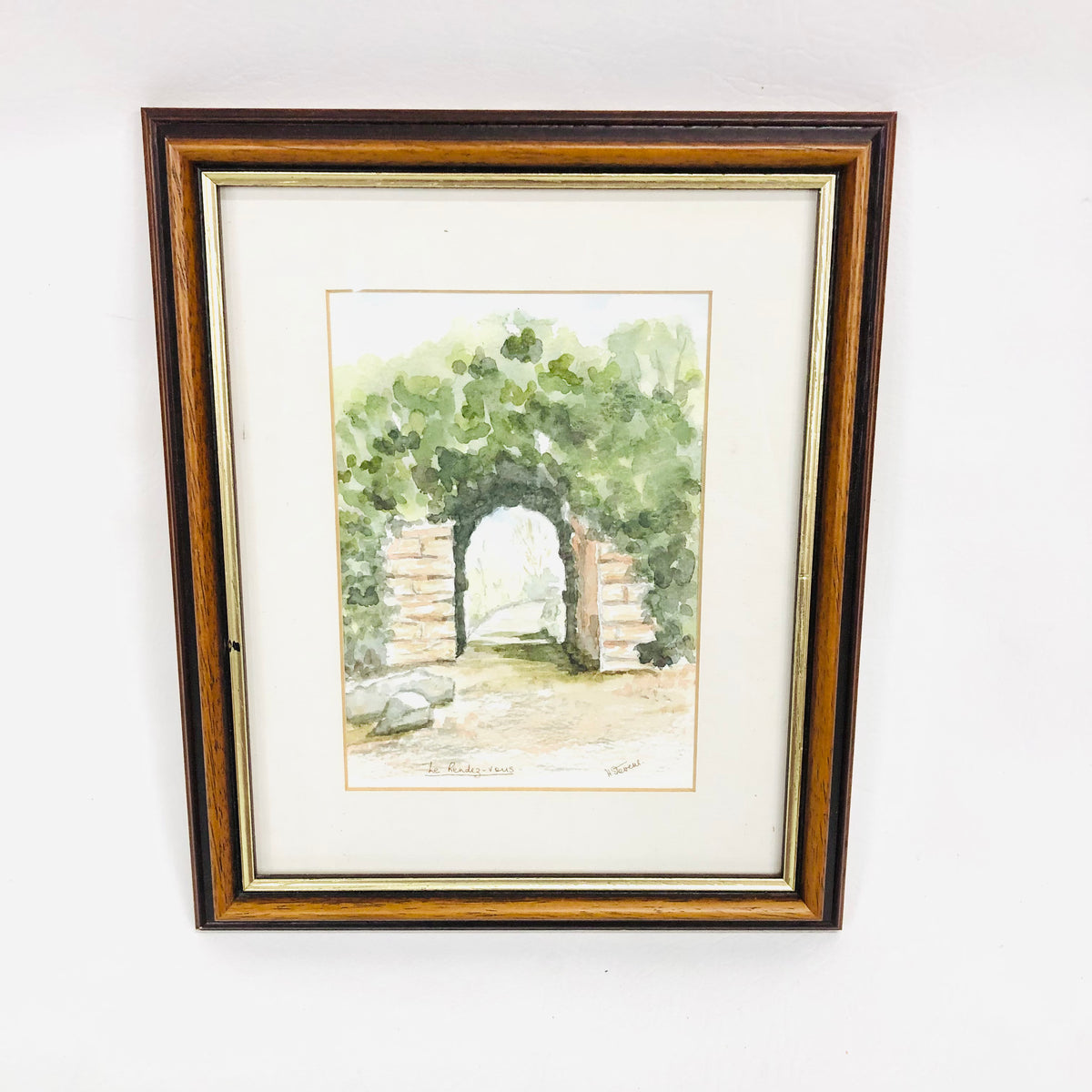 Original Hannah Stevens Watercolor Painting "Le Rendez-vous" Garden Arch Framed Art