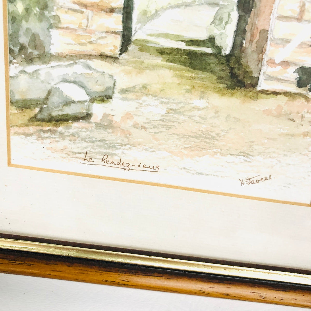 Original Hannah Stevens Watercolor Painting "Le Rendez-vous" Garden Arch Framed Art
