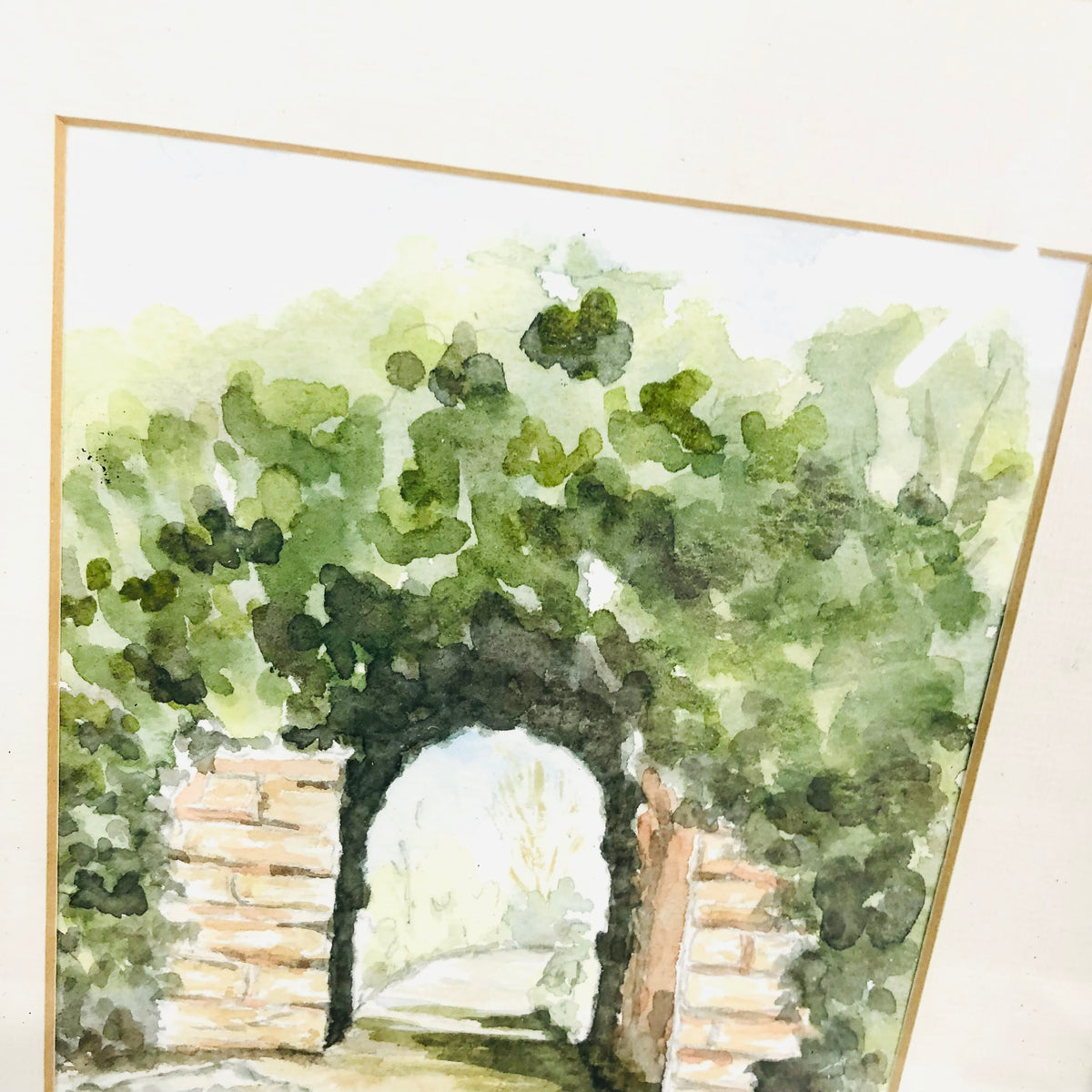 Original Hannah Stevens Watercolor Painting "Le Rendez-vous" Garden Arch Framed Art