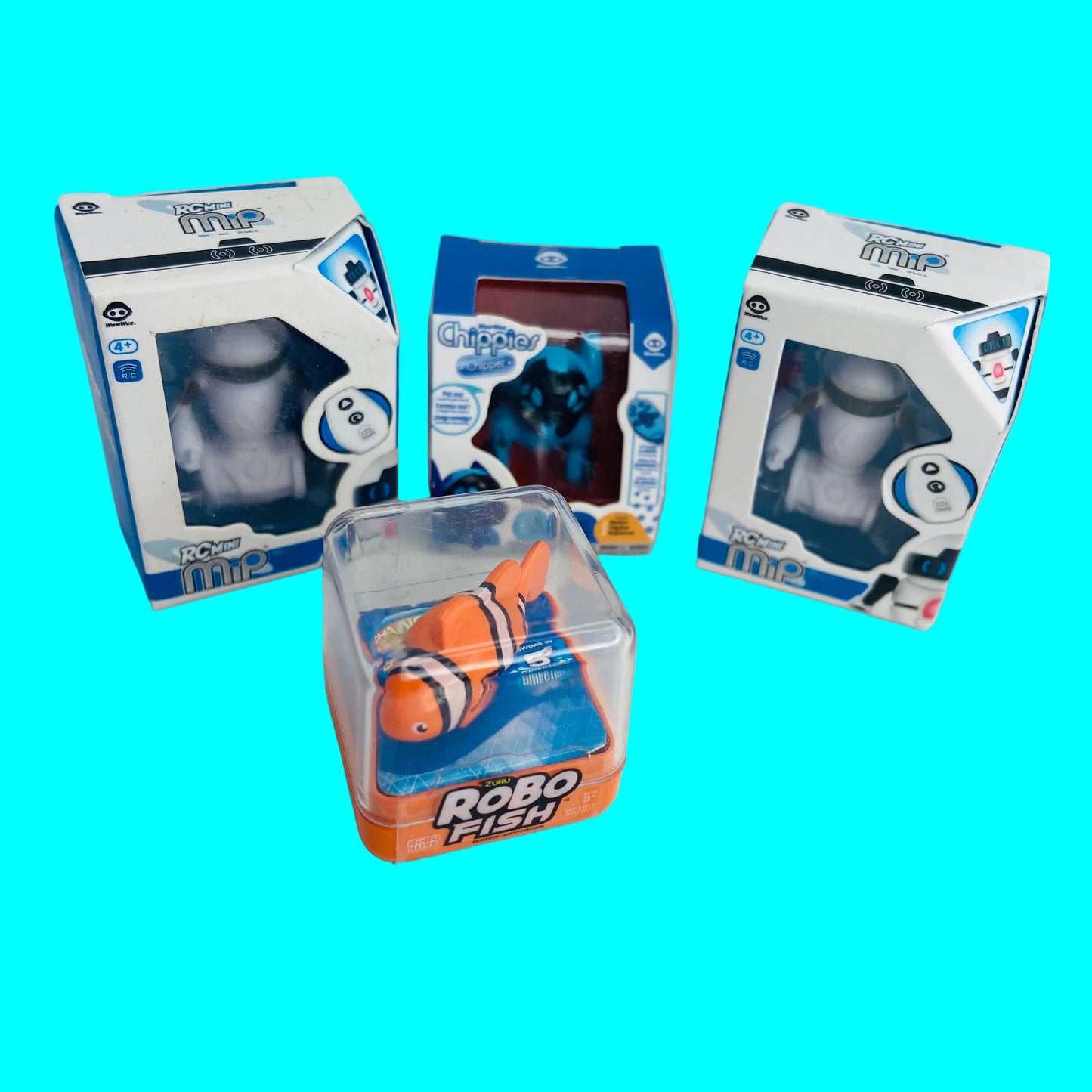 ZURU Mini Brands Toys Robots x4 Bundle Series 1&2 (RC Mini MiP x2, Chipper, RoboFish)