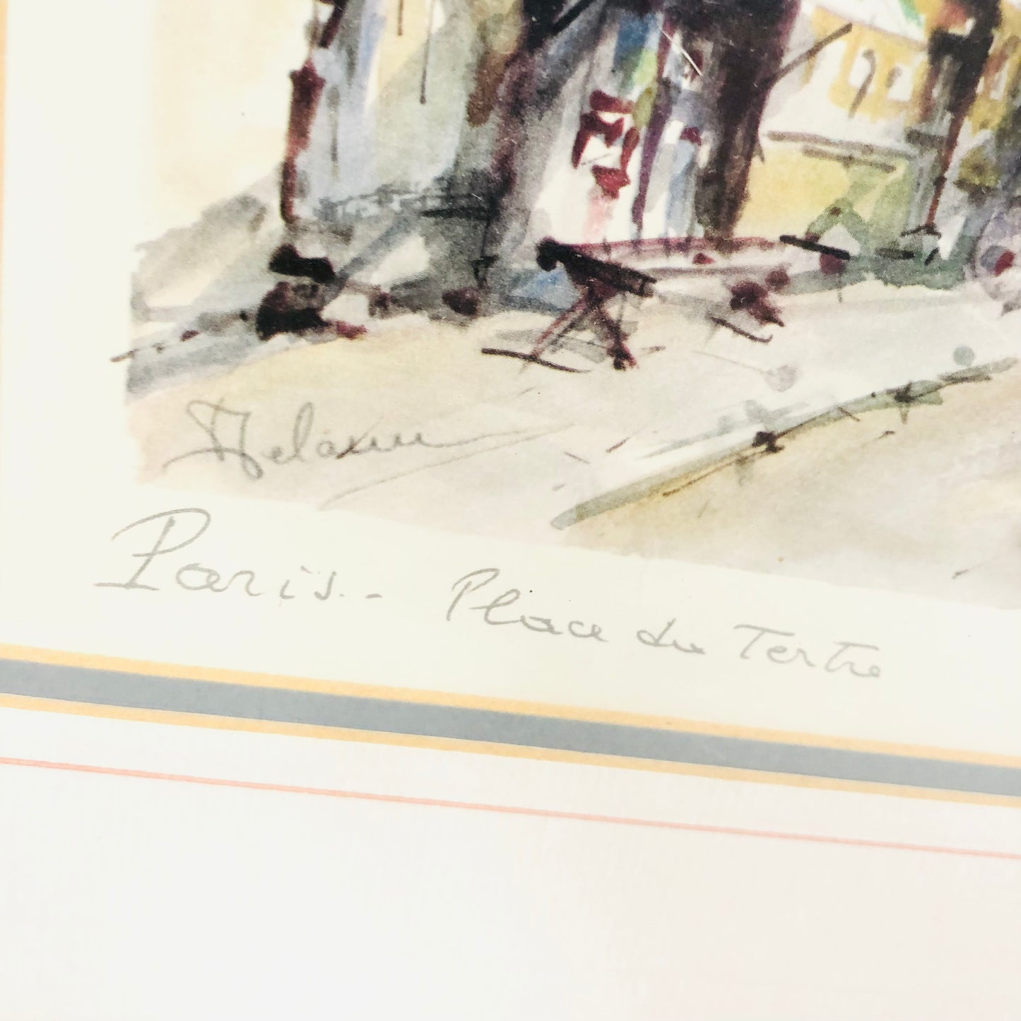 Lucien Delarue "Place du Tertre" Paris Watercolour Framed Print Artwork