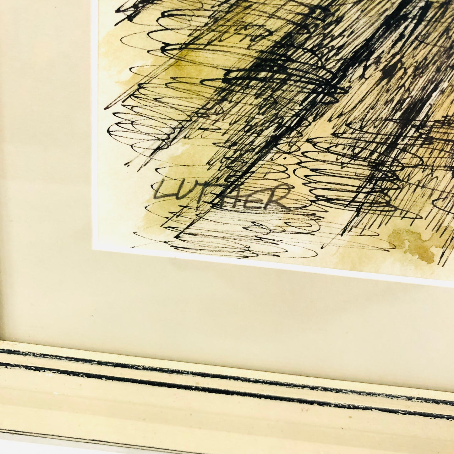Peter Luther (b.1926) Ink & Watercolour Painting Accordion Player Framed Art