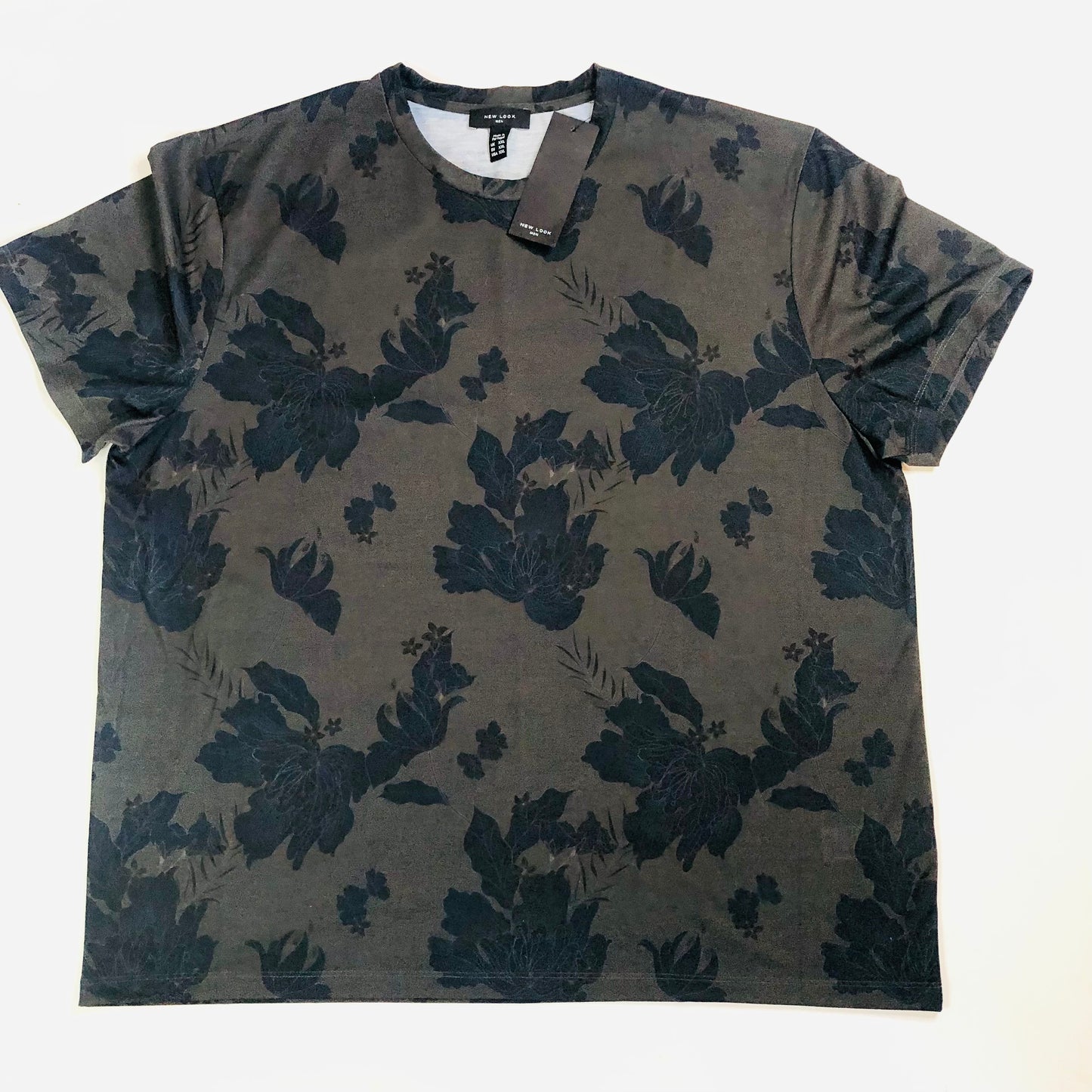 New Look Mens Khaki Green Floral Pattern Casual T-shirt Size XXL NEW