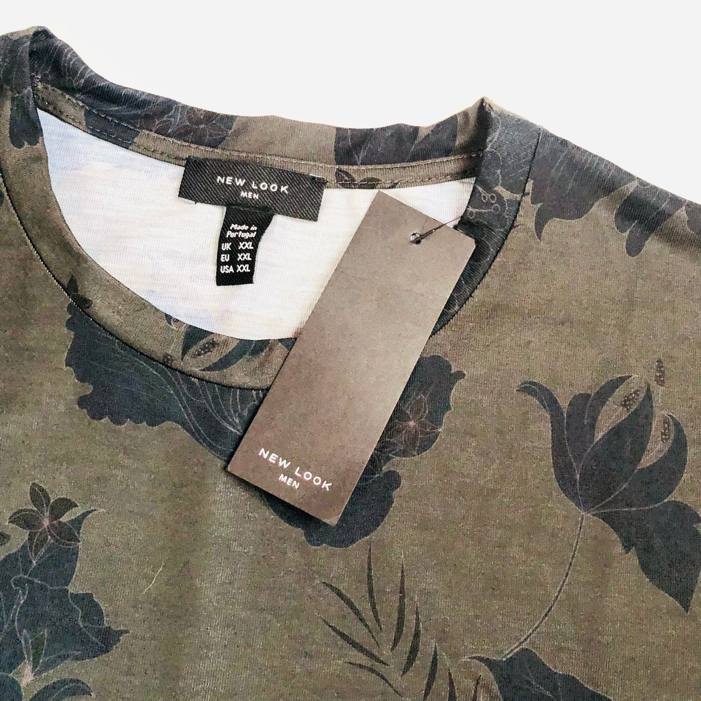 New Look Mens Khaki Green Floral Pattern Casual T-shirt Size XXL NEW