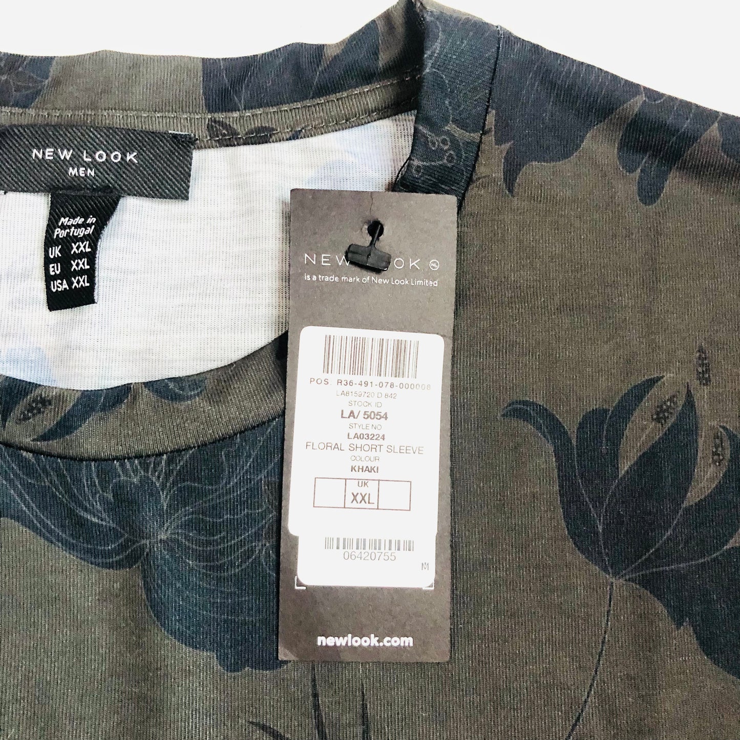 New Look Mens Khaki Green Floral Pattern Casual T-shirt Size XXL NEW