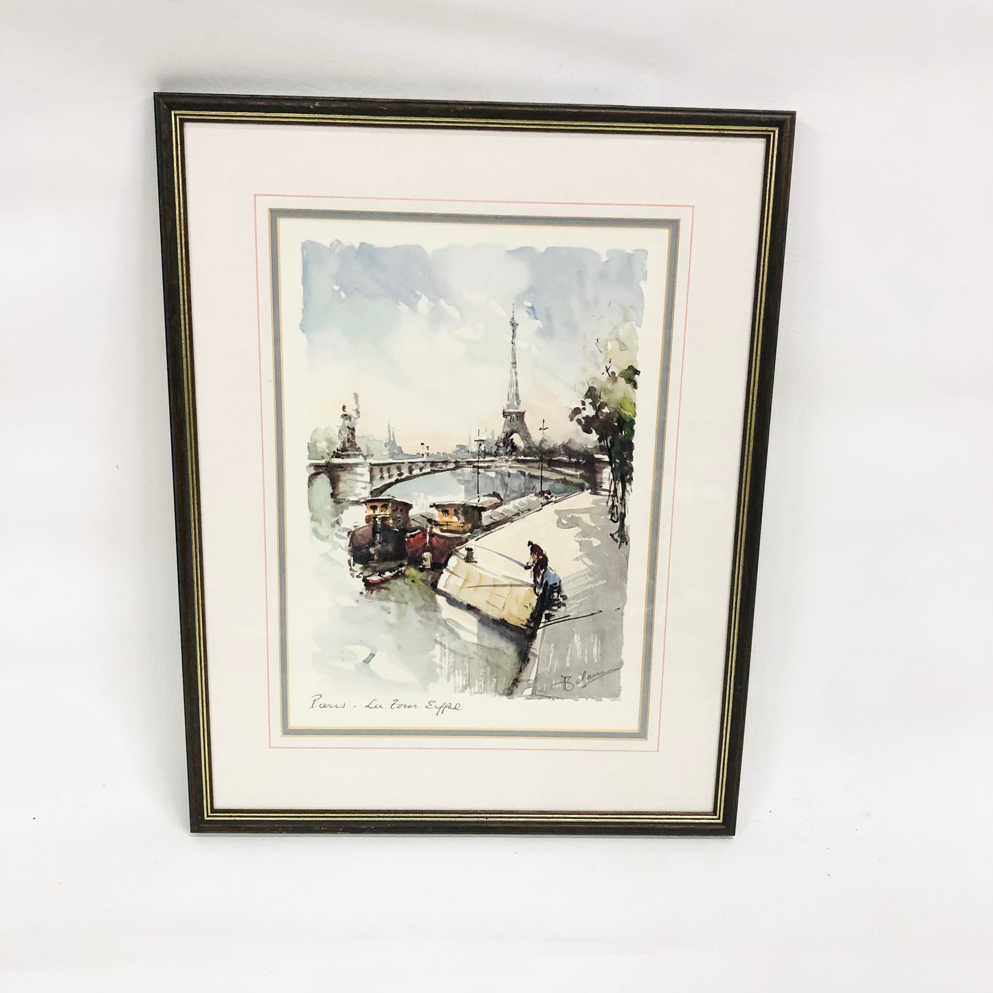 Lucien Delarue "La Tour Eiffel" & Seine River Paris Watercolour Framed Print Artwork