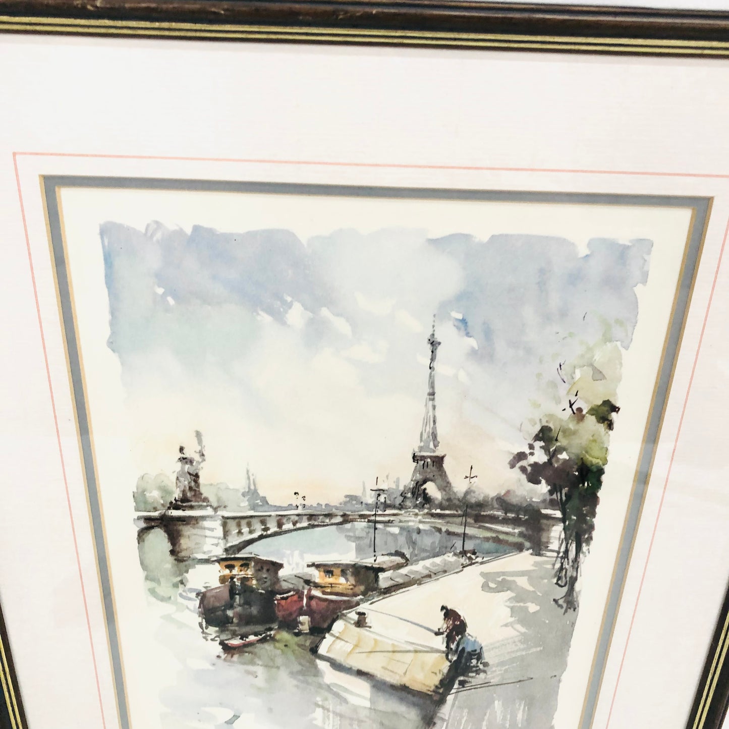 Lucien Delarue "La Tour Eiffel" & Seine River Paris Watercolour Framed Print Artwork